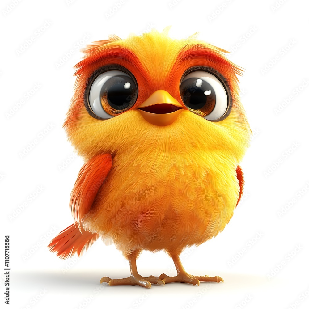 Fototapeta premium Charming 3D Bird, Cheerful Yellow Bird on White Background