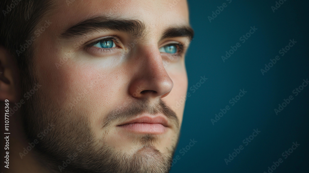 A close-up portrait of a young Caucasian man with striking blue eyes, capturing contemplation and depth, conveying an emotional and introspective atmosphere in the image. A close-up portrait of a young Caucasian man with striking blue eyes, capturing contemplation and depth, conveying an emotional and introspective atmosphere in the image.