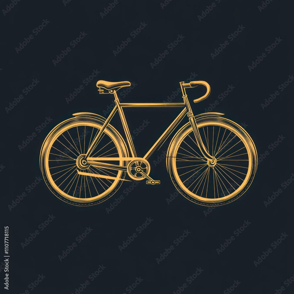 Fototapeta premium A stylized illustration of a bicycle in gold against a dark background.