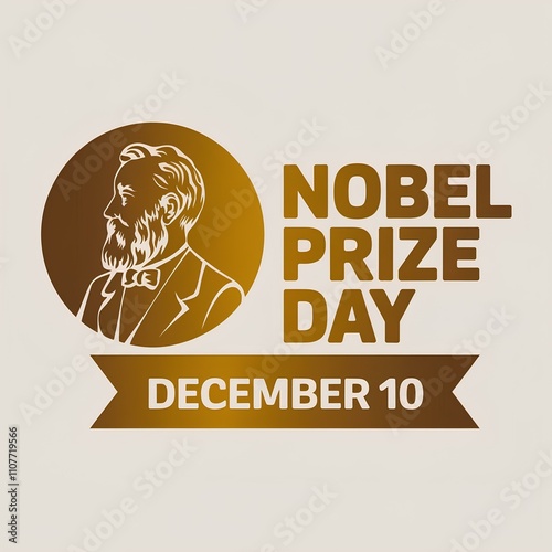 Nobel Prize Day. Digital illustration with the inscription ‘Nobel Prize Day’ with the date ‘10 December’ on a light background. photo