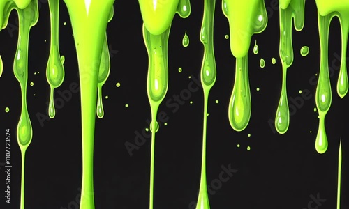 Bright Green Slime Dripping on Black Background