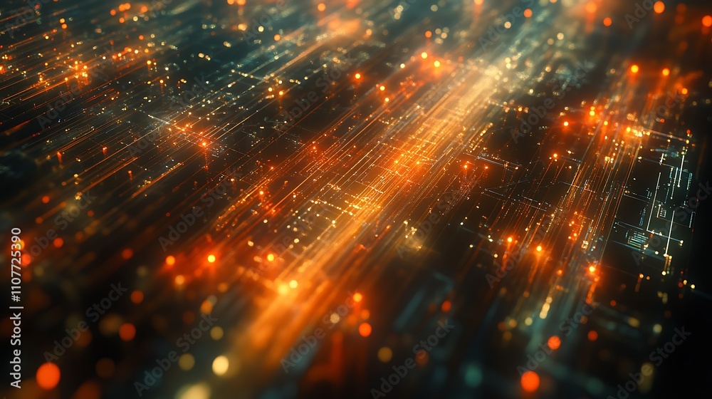 Obraz premium Dynamic digital network with glowing light connections and data visualization