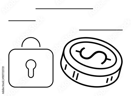 Padlock beside a dollar coin highlighting concepts of security, protection, and financial stability. Ideal for finance, security systems, banking, insurance, savings, online transactions