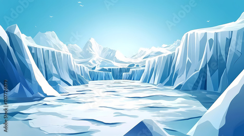 Glacial landscape in the ice age. Glacial. Illustration