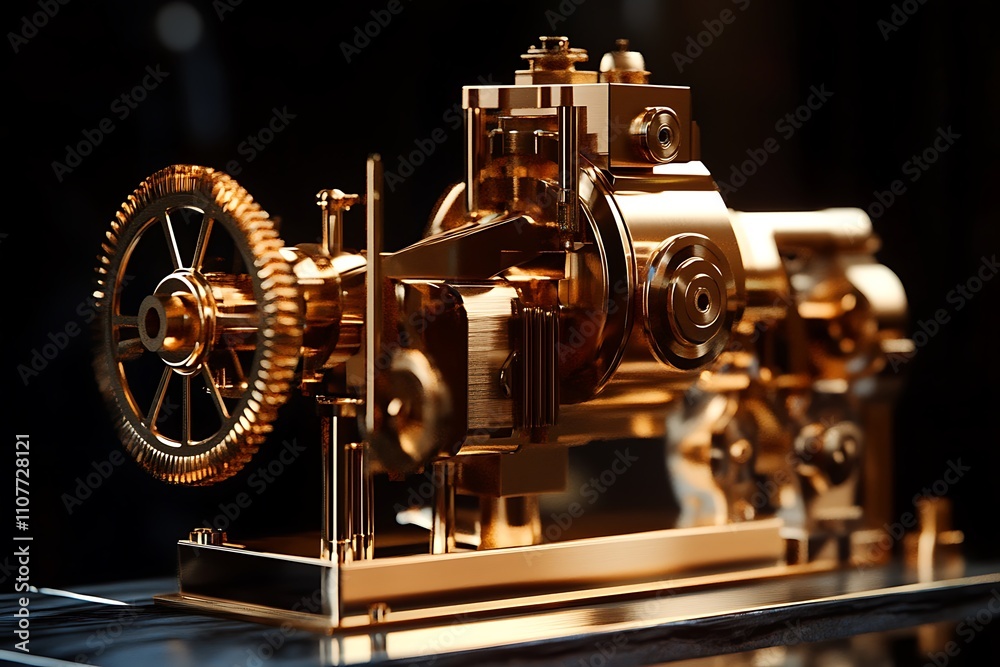 Fototapeta premium Golden intricate clockwork mechanism on dark background.