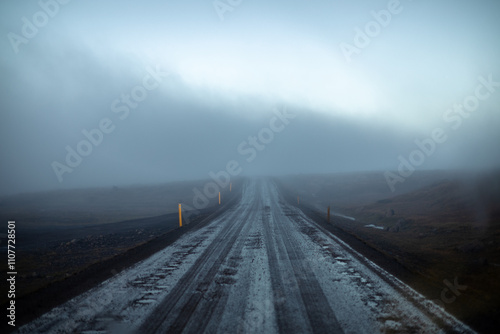 fog on the road of iceland