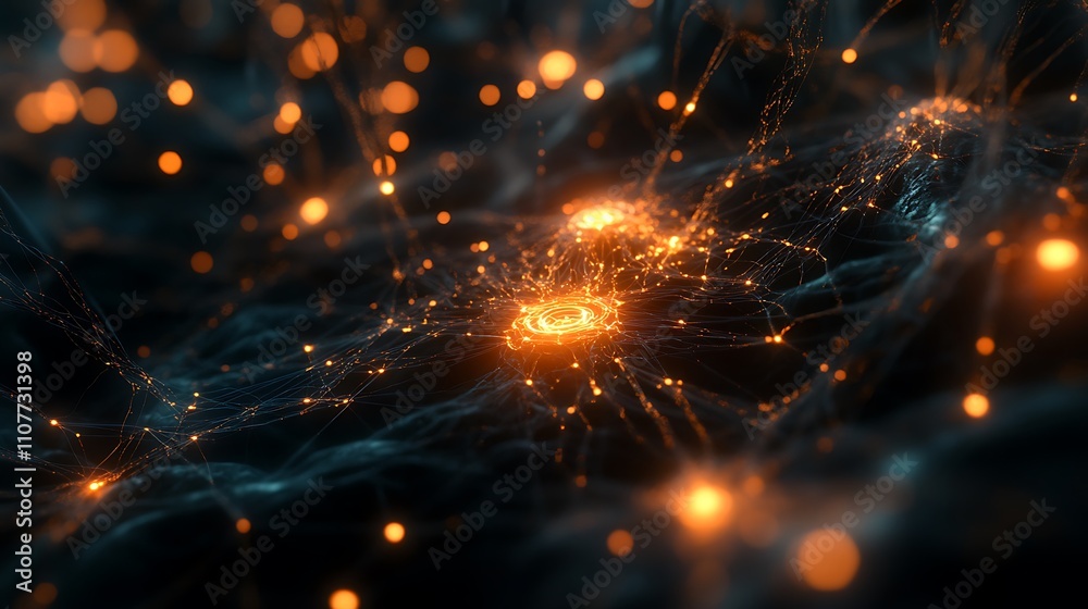 Fototapeta premium 3D global network with glowing nodes and vibrant light stream connections