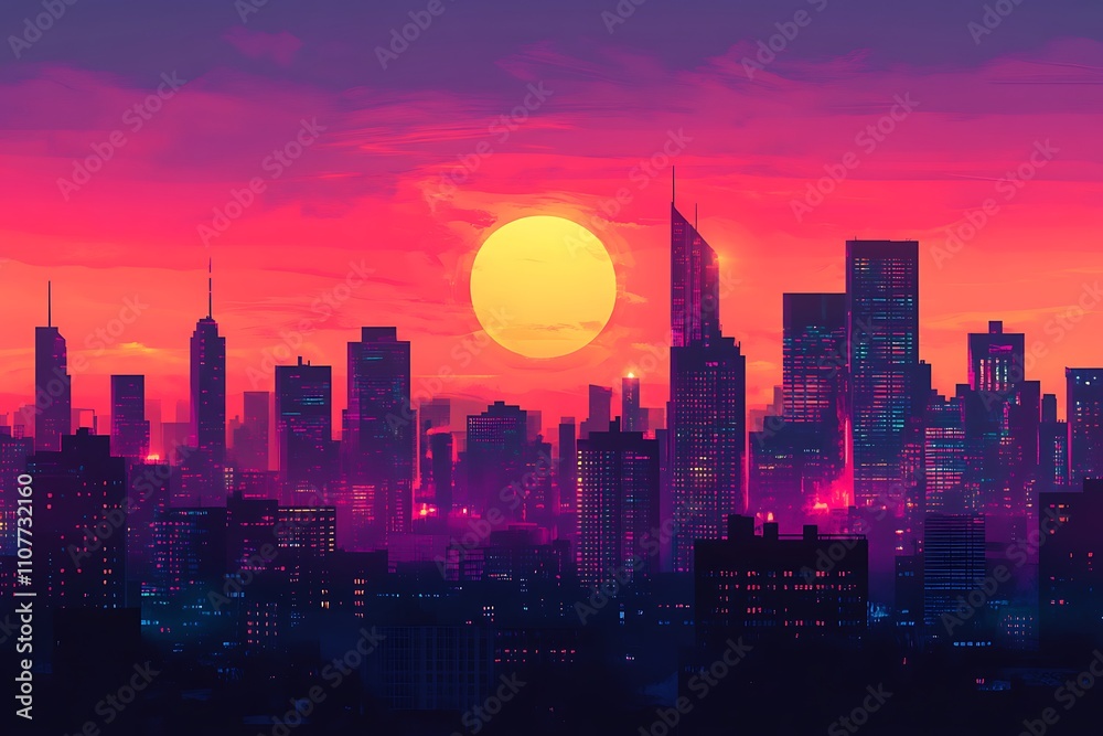 Fototapeta premium Abstract New York City Skyline at Sunset in Vibrant Colors