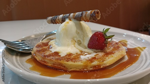 pancake with ice cream on top very delicious