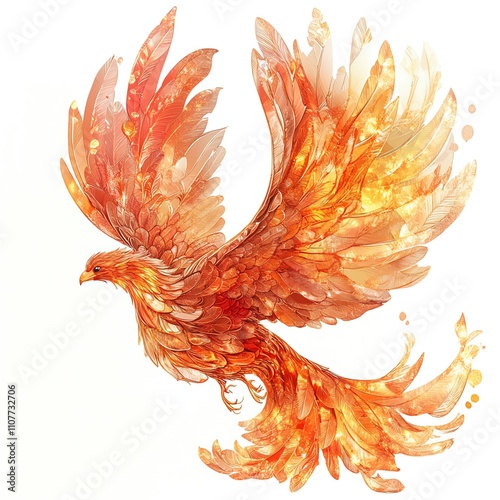 Vibrant phoenix soaring through the sky.