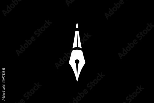 Elegant, minimalist fountain pen nib icon against a black background.