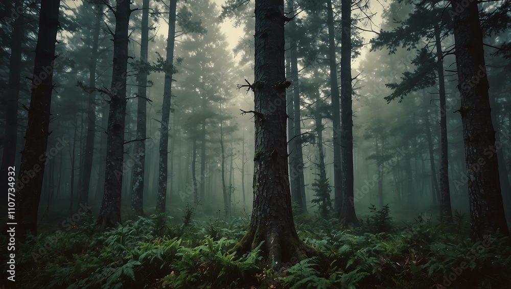 Fototapeta premium Misty forest in vintage retro style.