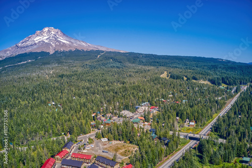 Принти на полотні Aerial View of Government Camp, Oregon which is the Base Camp for Mt