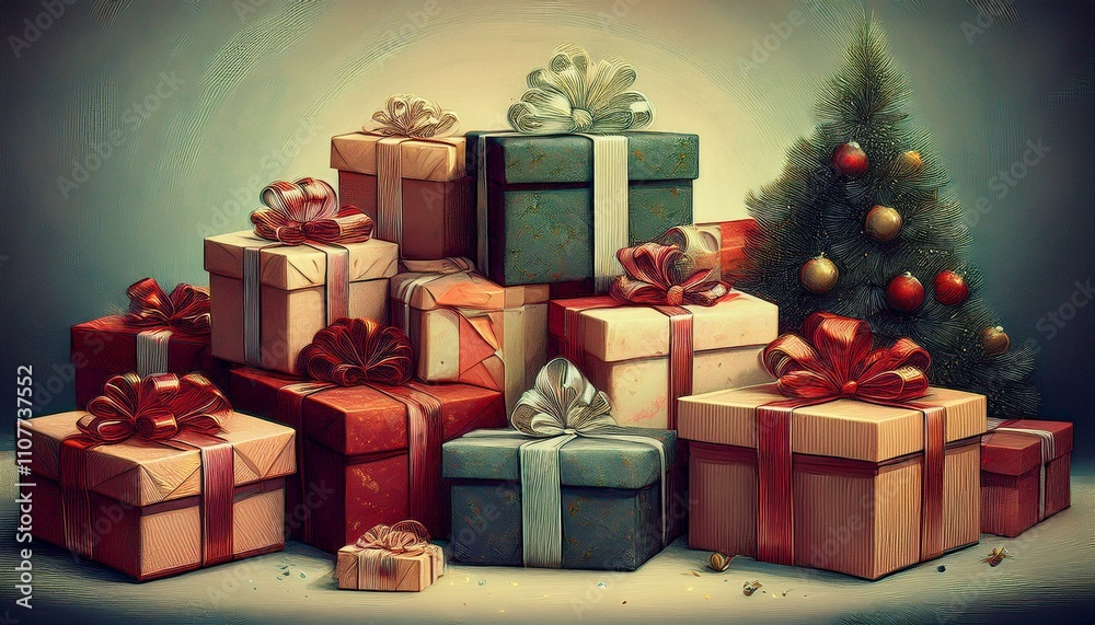 Fototapeta premium antique poster style illustration of christmas presents
