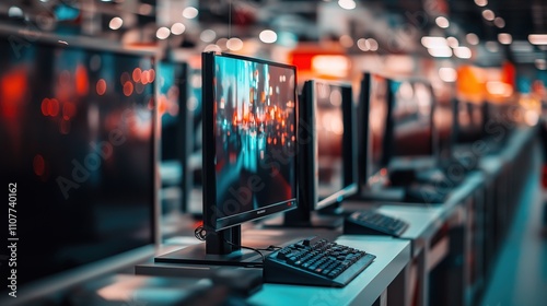 Wallpaper Mural Workers assembling and inspecting large flat-screen TVs on a high-tech manufacturing line. Precision and teamwork in the production of advanced electronic devices. Torontodigital.ca