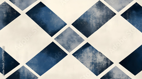 Abstract blue and beige diagonal diamond pattern background.