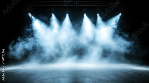 An expansive stage, bathed in a wash of bright light through swirling mist, invoking a sense of grandeur and awe, perfect for significant performances. photo