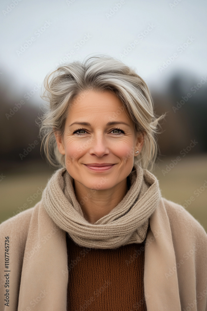 Portrait of a smiling woman in the park on winter day. Natural color. Portrait of a smiling woman in the park on winter day. Natural color.