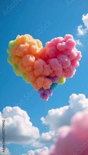 Rainbow-hued heart-shaped cloudscape with LGBTQ theme for Valentines Day