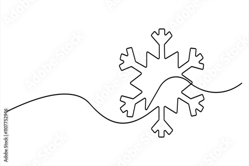 Continuous one line drawing of snowflake. Winter and cold flake symbol out vector illustration
