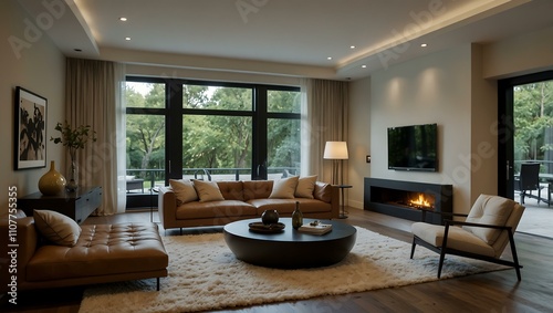 Modern living room with cozy furnishings.