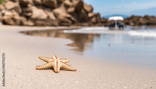 Starfish resting on a sunny beach photo