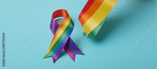 Rainbow ribbons as LGBT Pride Month decorative elements promoting diversity and equality with transparent files no background photo