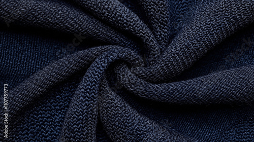 Wallpaper Mural Close-up view of blue knitted fabric twisted into a spiral pattern showcasing texture and details Torontodigital.ca