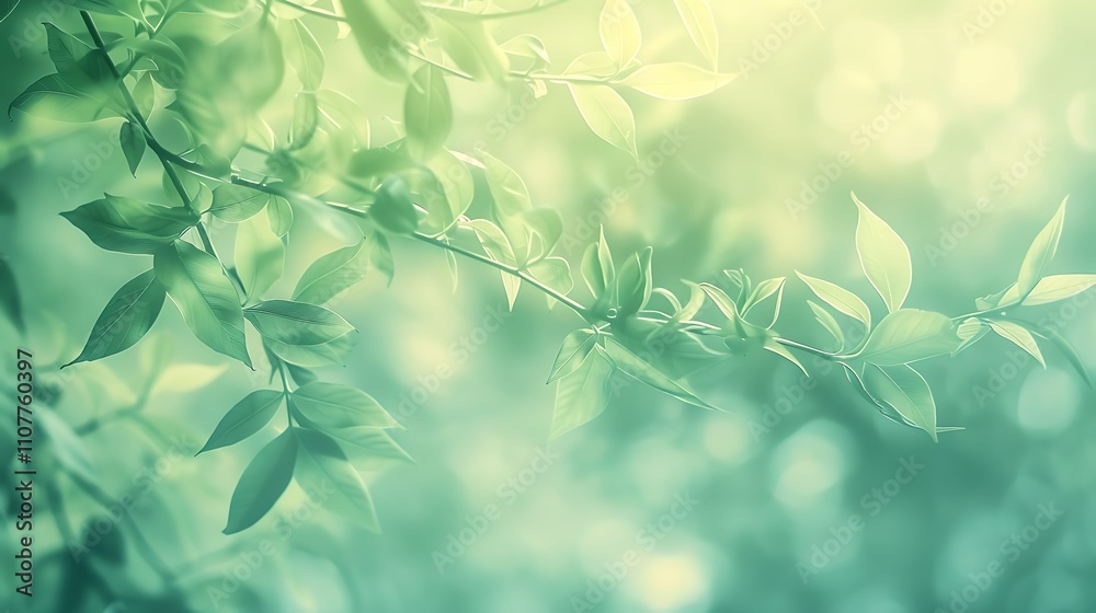 Fototapeta premium Green Leaf Background with Soft Bokeh