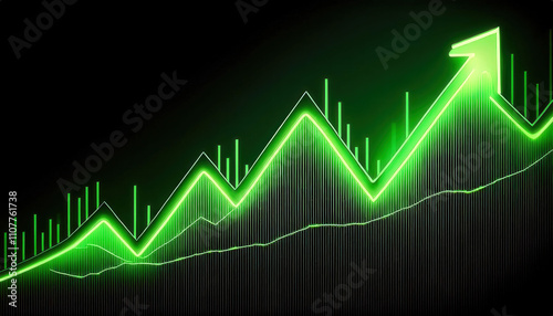 A sleek graphic of an upward-trending stock line chart on a black background, featuring a vibrant neon green line, conveying a sense of growth and positive momentum in finance.