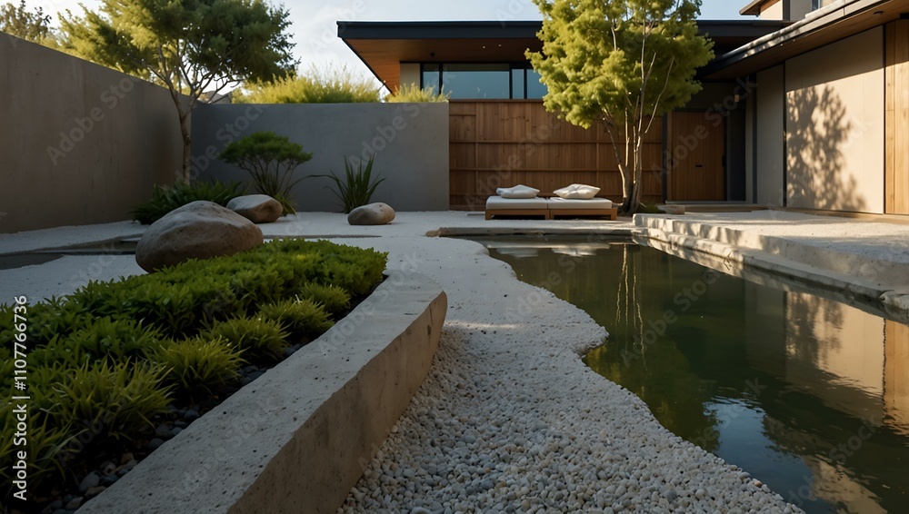 Fototapeta premium Modern zen garden and architecture.