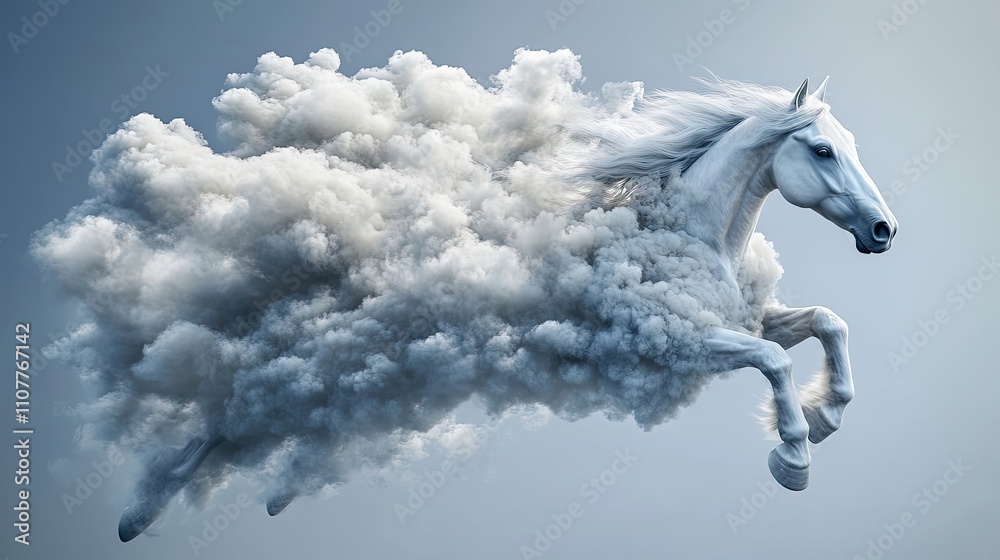 White Horse Leaps Through A Cloud Of Vapor White Horse Leaps Through A Cloud Of Vapor