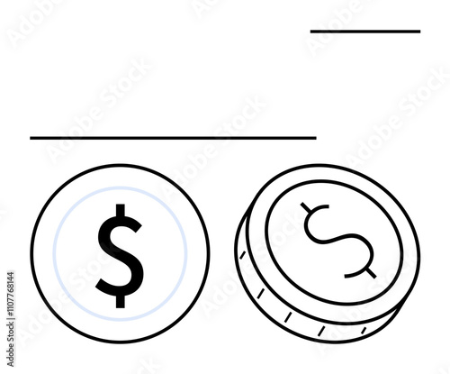 Two coins with dollar signs falling and tumbling. Ideal for financial education, investment, banking, currency exchange, personal finance, monetary policy, and economic analysis. Line metaphor