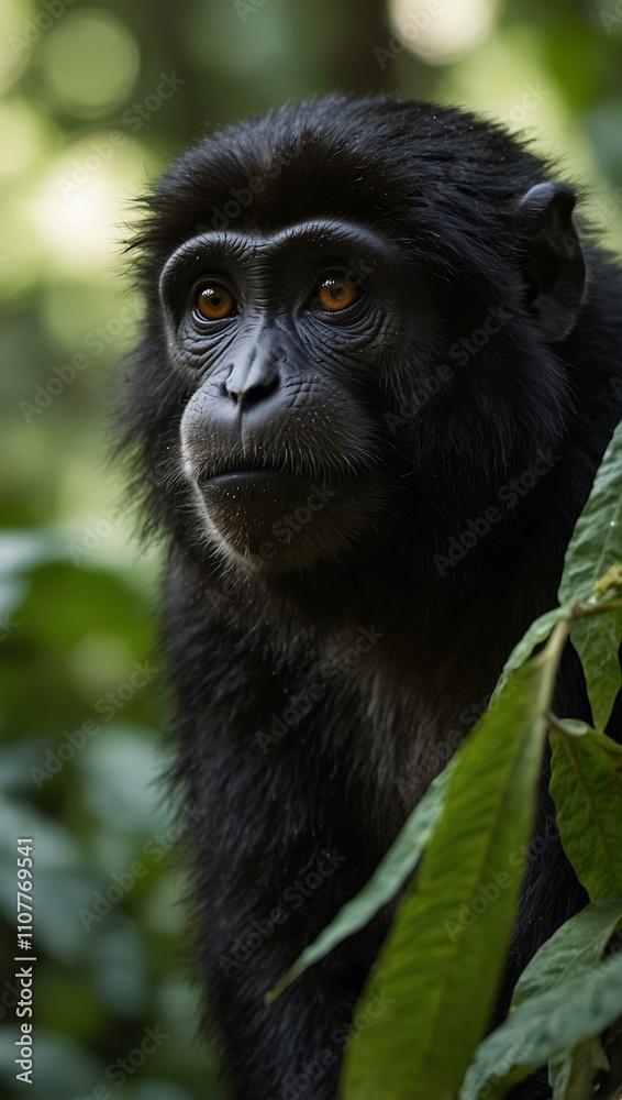 Fototapeta premium Monkey silhouette in a lush jungle.