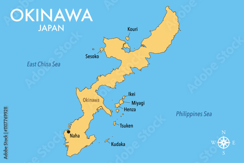 Okinawa and Surrounding Islands Map - Detailed Vector Illustration of Japan's Ryukyu Archipelago