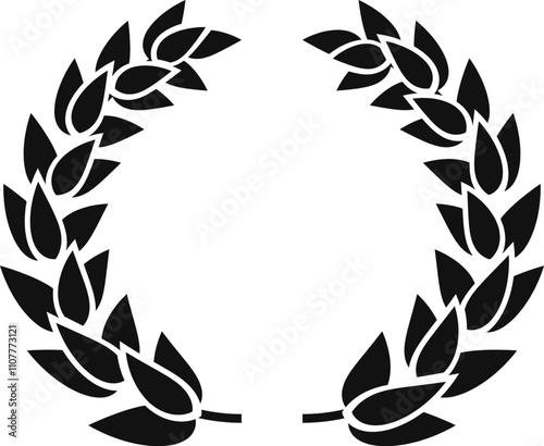 Circular laurel wreath, a symbol of victory and achievement, presented in a striking black silhouette, representing honor, success, and accomplishment