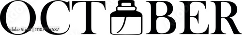 layout, design template of the month of October for diaries and calendars where instead of letters there are various cosmetic jars, for different designs for different areas of life