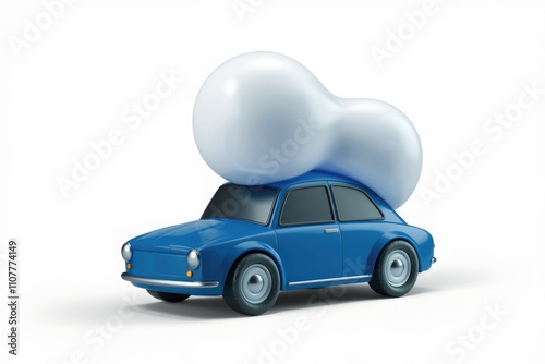 A blue cartoon car carrying a fluffy white cloud on its roof photo