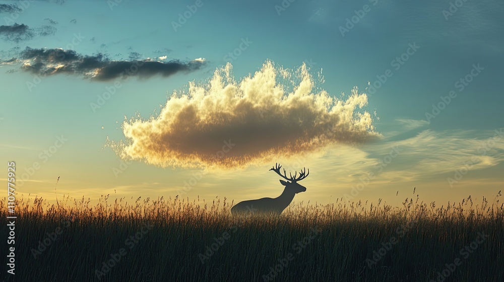 Fototapeta premium Majestic Deer Silhouette Under Sunset Cloud