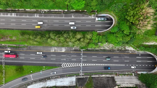 Top-Down View of Highway with Greenery