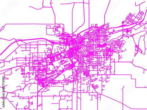 Abstract Neon Road Network Overlay of Walla Walla Washington, USA in Bright Pink. photo