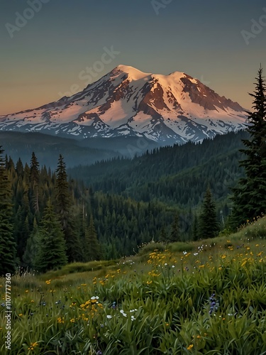 Mount Rainier in the distance.