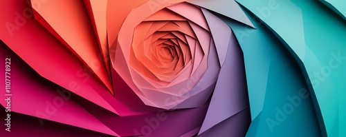 A vibrant abstract rose design with colorful layered petals in various shades.