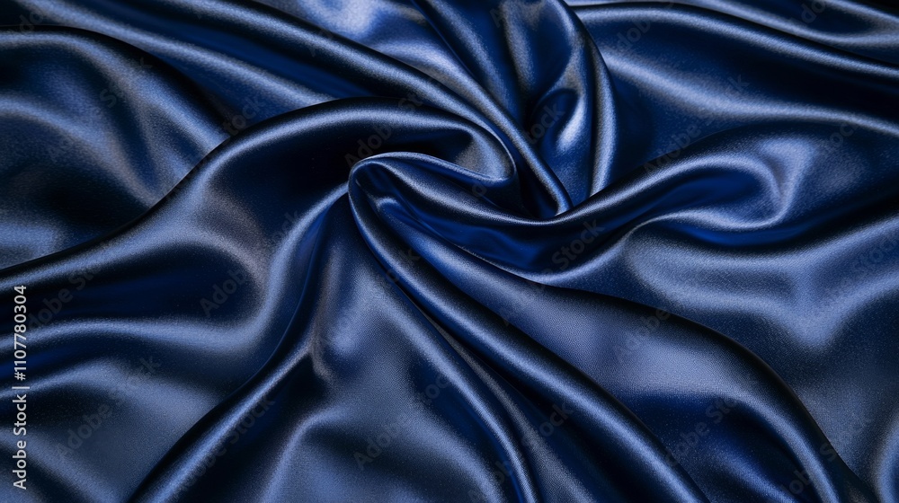Fototapeta premium Swirling Navy Blue Silk Satin Fabric Texture Abstract Composition, Luxury Drape, Elegant Background,Silk Texture Silk,Fabric