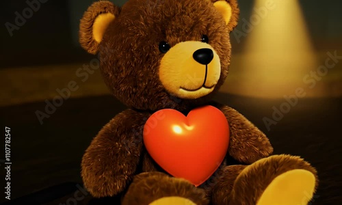 Adorable Brown Teddy Bear Holding a Red Heart photo