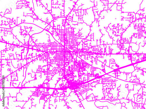 Abstract Neon Road Network Overlay of Weatherford Texas, USA in Bright Pink. photo