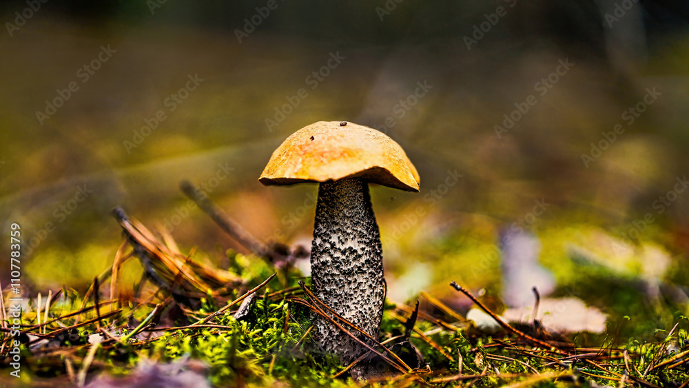Fototapeta premium mushrooms in the forest nice background edible mushroom bolete mushroom 