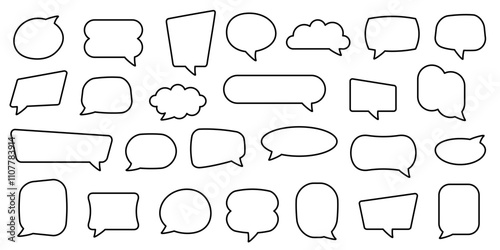 Outline speech bubbles, text boxes and conversation chats. Communication symbol. Editable stroke. Vector illustration