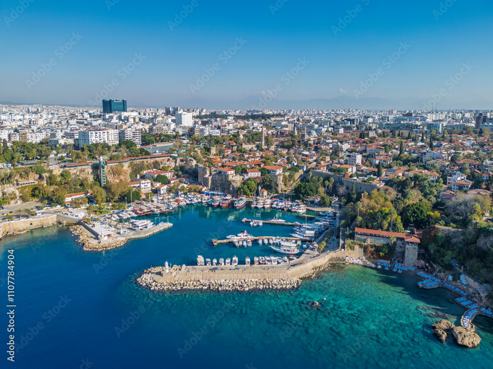 The old harbour in Antalya (Kaleici), Turkey. Old town of Antalya is a popular Tourist destination in Turkey.