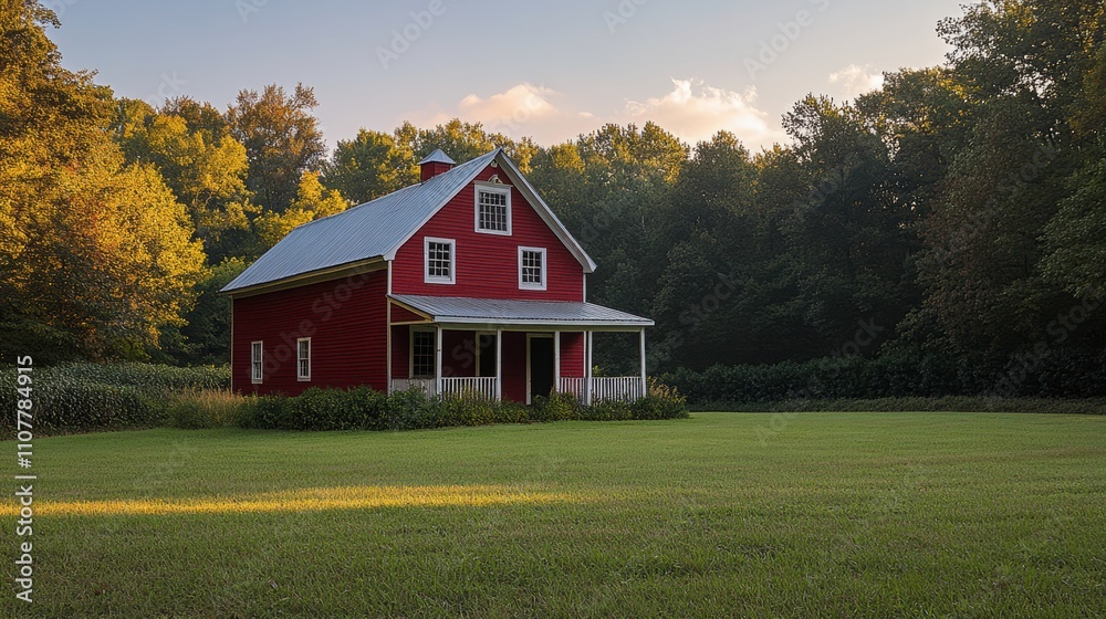 Obraz premium a red barn with white trim